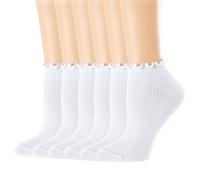 Mcool Mary Womens Ankle Ruffle Socks Casual Cotton Frilly Breathable Cute Knit Lettuce Trim No Show Socks 6 Pack, 6pairs(white), 9-11