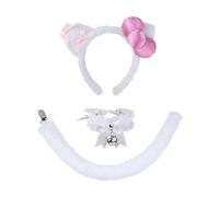 MCOOLAR Costume Accessories Set for Women - Plush Ears Headband Bell Choker Tail - Cosplay Dress-Up for Halloween Party, White, One size