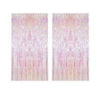 Mcoser 2PCS Iridescent Fringe Foil Curtain 3.2x6.5FT Metallic Tinsel Curtains for Wedding, Birthday, Graduation