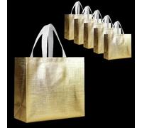 Mcoser 5Pcs Glitter Gold Gift Bags with Gold Tissue Paper,Waterproof Reusable Non-Woven Shopping Bags Foldable Gift Bag For Birthday/Wedding/Party,32 * 12 * 28cm