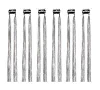 Mcoser 6pcs Clip-in Hair Tinsel Extensions, Silver, Straight, PET Material, Clip-in Installation, Versatile Style, Party & Everyday Use
