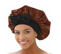 Mcoser Brown Silk Sleep Bonnets for Women,Adjustable Hair Cap for Sleeping,Elastic Band Silk Bonnet with Bow for Confinement Beauty&Hair Care