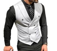 Mcoskly Men's Double Breasted Suit Vests, Casual Business Vests, Slim Fit Waistcoat,for Wedding Groom Dating, White, X - S