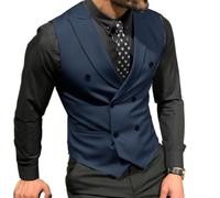 Mcoskly Men's Double Breasted Suit Vests, Casual Business Vests, Slim Fit Waistcoat,for Wedding Groom Dating, Navy, Small