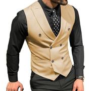 Mcoskly Men's Double Breasted Suit Vests, Casual Business Vests, Slim Fit Waistcoat,for Wedding Groom Dating, Champagne, XX-L
