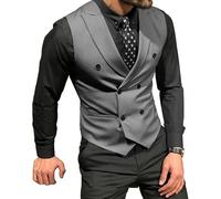 Mcoskly Men's Double Breasted Suit Vests, Casual Business Vests, Slim Fit Waistcoat,for Wedding Groom Dating, Grey, Small