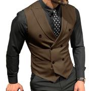 Mcoskly Men's Double Breasted Suit Vests, Casual Business Vests, Slim Fit Waistcoat,for Wedding Groom Dating, Brown, Medium