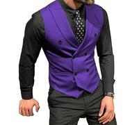 Mcoskly Men's Double Breasted Suit Vests, Casual Business Vests, Slim Fit Waistcoat,for Wedding Groom Dating, Purple, XX-L