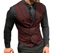 Mcoskly Men's Double Breasted Suit Vests, Casual Business Vests, Slim Fit Waistcoat,for Wedding Groom Dating, Burgundy, Small