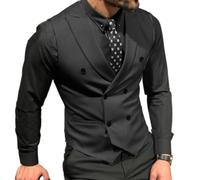 Mcoskly Men's Double Breasted Suit Vests Casual Business Vests Slim Fit Waistcoatfor Wedding Groom Dating, Black, X - S