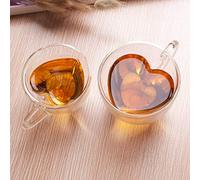 Mcottage Heart Shaped Double Walled Insulated Glass Coffee Mugs or Tea Cups Double Wall Glass 6/8 oz Clear with Handle