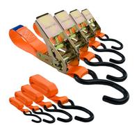 Lashing Straps with Ratchet and Hook, Set of 4, 25 mm Wide, 3 m Long, up to 700 kg, Orange Lashing Straps for Load Securing Lashing Straps Hooks, Webbing, Lashing Straps