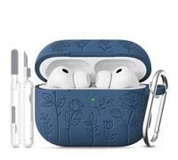 MCTOPZO for AirPods Pro 3 Case 2025 Come with Cleaner Kit,Rose Carving Pattern Design,Soft Silicone Protective Cover for Women Men (Blue)