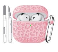 MCTOPZO Leopard Carving for AirPods 4 Case 2024,Pattern Design Cute Soft Silicone Protective Cover for Man/Women/Girly - with Keychain &Cleaning Kit(Pink)