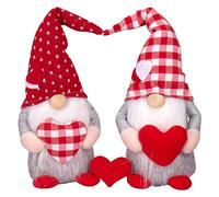 Mcuhm 2 Pack Valentine's Day Gnome Decorations, Mother's Day Gnomes Decoration,Red and White Plaid Heart Gnomes, Handmade Plush Doll Scandinavian Tomte, 32cm Height