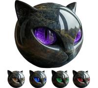Mcuhm Luxury Black Cat Stone Sculpture - Handcrafted Resin Mini Cat Statue with Marble Texture & Amber Eyes - Elegant Cat Ornament for Home Decor & Collectors (Purple)