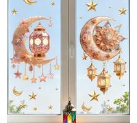 Mcuhm Ramadan Wall Stickers, Moon Lantern Flower Wreath Stars Decor, PVC Self-Adhesive Waterproof Removable, 3 Sheets Set