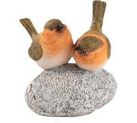 Mcuhm Robins on Stones - Resin Bird Statue Garden Decor, Handcrafted Robin on Rock Figurine for Outdoor & Indoor, for Bird Lovers, Patio, Windowsill Ornament (Frolics)