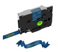 MCUXMVUMI 12mm Satin Ribbon Compatible With TZe Label Tape Works With H110 E1000Pro Labeller And TZe-R231 TZe-RN34 RE34 RE31 Models(Gold on Navy)