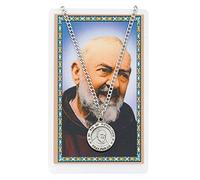 McVan, Inc. Pewter St. Pio Medal & 24" Chain, Prayer Card Set, Padre Pio.