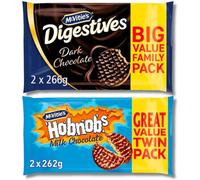 Mcvities Biscuits Multipacks - McVities Digestives Biscuits Dark Chocolate 2x266g and McVitie's Hobnobs Biscuits The Oaty One Milk Chocolate 2x262g Bundled | Great Deal | Sold by ESSENTIAL PRODUCTS