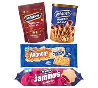 McVitie's Biscuits & Wafer Rolls Bundle (Pack of 4) | Variety Pack Featuring Jammy's Raspberry, Hobnobs, Digestives & Wafer Rolls, Perfect for On-the-Go Snacking with Tea or Coffe