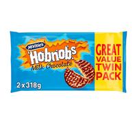 McVitie's Hobnobs Milk Chocolate Biscuits Twin Pack, 636 g (Pack of 1) | Golden-Baked Oaty Biscuits, Great for Snacking, No Artificial Colours or Flavours