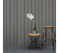 MCW Acoustic Slat Wall Panel - Decorative & Sound Absorbing Wooden Slatted 3D Feature Wall Paneling - Living Room Bedroom Interior Easy Installation - 2400mm x 600mm Light Oak Grey
