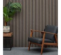 MCW Acoustic Slat Wall Panel - Decorative & Sound Absorbing Wooden Slatted 3D Feature Wall Pannelling - Living Room Bedroom Interior Easy Installation - 2400mm x 600mm Walnut Dark Oak