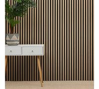 MCW Acoustic Slat Wall Panel Decorative & Sound Absorbing Wooden Slatted 3D Feature Pannelling Home Living Room Bedroom Interior Easy Installation Proofing Oak Natural 2400mm x 600mm