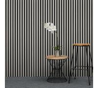 MCW Acoustic Slat Wall Panel - Decorative & Sound Absorbing Wooden Slatted 3D Feature Wall Paneling - Living Room Bedroom Interior Easy Installation - 2400mm x 600mm Light Oak Grey
