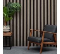 MCW Acoustic Slat Wall Panel - Decorative & Sound Absorbing Wooden Slatted 3D Feature Wall Pannelling - Living Room Bedroom Interior Easy Installation - 2400mm x 600mm Walnut Dark Oak