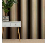 MCW Acoustic Slat Wall Panel Decorative & Sound Absorbing Wooden Slatted 3D Feature Pannelling Home Living Room Bedroom Interior Easy Installation Proofing Oak Natural 2400mm x 600mm