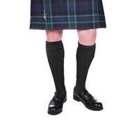 McWilliams Kilt Hose for Men - Long Wool Blend Ribbed Socks | Pull up and Cuff Over Your Hose Flashes (Black, Medium)