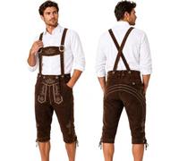 McWilliams Lederhosen Men's Authentic Bavarian German Brown - Oktoberfest Leather Trousers, Shoes, Socks, and Shirt (German 50 / US 34, Dark Brown)