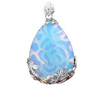 MCWJ Chakra Pendulum1 Pcs Ethnic Silver Plated Flower Water Drop Opalite Opal Pendant For Women Jewelry