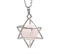 MCWJ Natural Merkaba Star Pendant Healing Crystal Quartz Opalite Opal Lucky Round Beads Reiki Stone Locket Pendant Jewelry-Rose Quartz_
