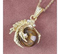 MCWJ Natural Stone Dragon Claw Pendant Healing Crystal Quartz Amethysts Round Beads Stone Pendants Necklace Link Chain Jewelry-Tiger Eye Stone