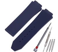 MCXGL 25mm x 19mm Replacement Rubber Strap Compatible with Hublot Big Bang Silicone Watch Band Sports waterproof Linear texture bracelet (Dark blue Linear texture)