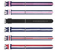 MCXGL 6-piece multi-color four-size nylon strap washable watch band for men and women (12mm 16mm 18mm 20mm), Style1-silver buckle, 12MM, 彩色尼龙时尚表带