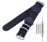 MCXGL Conversion RAF Nylon Strap +Adapters Replacement for Casio 16mm Series Watch Band, Black + silver buckle, 16mm, Heavy Duty