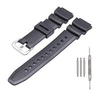 MCXGL Natural Resin Replacement Watch Band Compatible with Casio AE-1200 SGW-300H MRW-200H W-735H Waterproof Rubber strap (Black silver buckle)