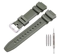 MCXGL Natural Resin Replacement Watch Band Compatible with Casio AE-1200 SGW-300H MRW-200H W-735H Waterproof Rubber strap (ArmyGreen Silver buckle)