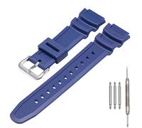 MCXGL Natural Resin Replacement Watch Band Compatible with Casio AE-1200 SGW-300H MRW-200H W-735H Waterproof Rubber strap (Dark blue silver buckle)