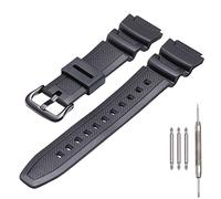 MCXGL Natural Resin Replacement Watch Band Compatible with Casio AE-1200 SGW-300H MRW-200H W-735H Waterproof Rubber strap (Black black buckle)