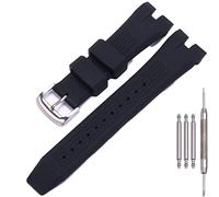 MCXGL silicone Rubber Strap Compatible with Citizen AW1475 1476 1477 CA4154 4155 Watch Replacement Band Sports Waterproof Bracelet (Black silver buckle)