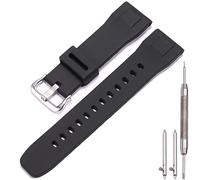 MCXGL waterproof Silicone watchband Compatible with Casio Protrek PRG650 600 PRW6600 Men's sports Replacement Strap Bracelet 24mm Quick release Watch Strap (Black Silver buckle)