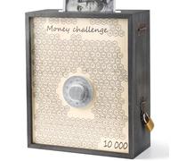 Mczcent 10000 Money Saving Box with Lock, Large Wooden 10k Savings Challenge Box 10,000 Reusable Coin Money Challenge Cash Vault Saving Box Saver Tracker Number Piggy Bank for Adults Kids, Blue