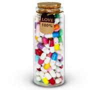 Mczcent Capsule Letters Message in a Glass Bottles, 100Pcs Cute Smiling Face Love Friendship Letter Color Pill with Wishing Bottle, Message Pills for Boys Girls Friends Family