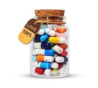 Mczcent Capsule Letters Message in a Glass Bottles, 50Pcs Cute Smiling Face Love Friendship Letter Color Pill with Wishing Bottle, Message Pills for Boys Girls Friends Family
